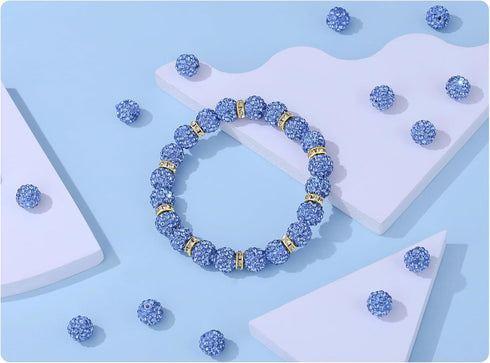 QINJIEJIE 100pcs 10mm Light Blue Rhinestone Beads for Crafting Blue Clay Beads Crystal Beads Round Disco Ball?Blue Beads Baseball Beads for Neckla...