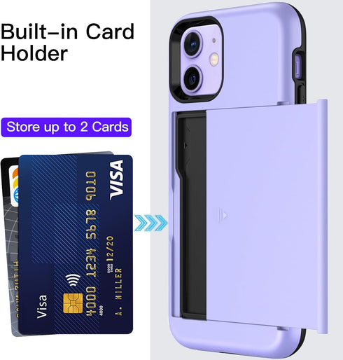 JETech Wallet Case for iPhone 12/12 Pro 6.1-Inch with Card Holder, Dual Layer Shockproof Protective Phone Cover, Sliding Hidden Slot (Purple)......