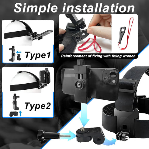 Head Mounted Mobile Phone Holde Kit for POV/Vlog shooting, Cell Phone Clip Accessories Compatible with Samsung Iphone GoPro Hero 12, Insta360, DJI...