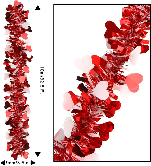 LOMIMOS 32.8 Ft Valentine's Day Tinsel Garland,Shiny Hanging Decor for Wedding Engagement Anniversary Party Supplies(Red White)...
