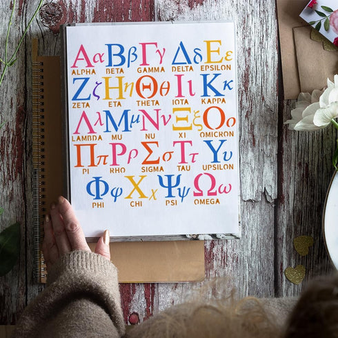 FINGERINSPIRE Greek Text Painting Stencil 11.8x11.8 inch Reusable Greek Letter Pattern Drawing Template Alpha Beta Gamma Delta Phi Sigma Decor Ste...
