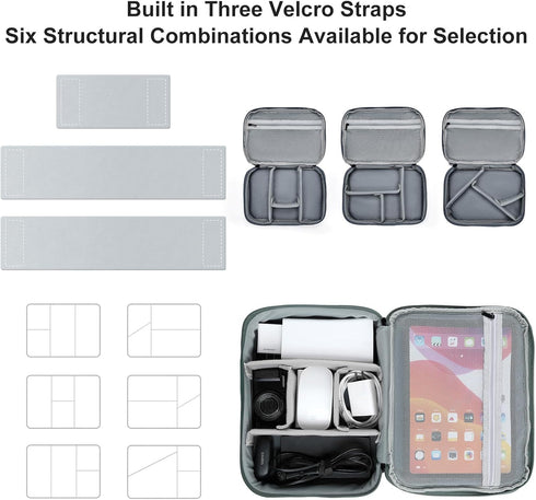 Large Capacity Electronics Accessories Organizer Travel Case with Adjustable Divider Waterproof Leather Cord Organizer Case Shockproof Tech Organi...