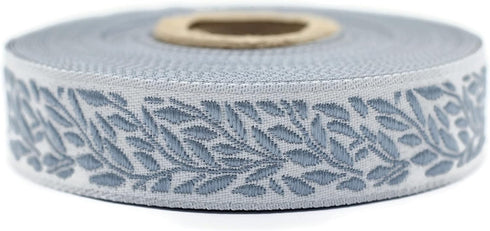 11 Yard Spool 0.79" Wide Blue Leaf Tendril Jacquard Ribbon Woven Trim Upholstery Fabric Sewing Trims 20270 V5...