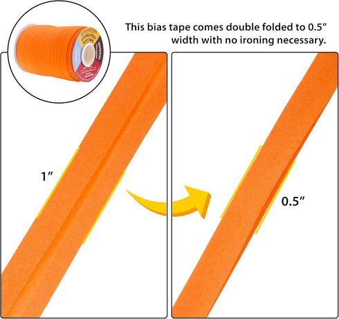 Mandala Crafts Double Fold Bias Tape for Sewing - 55 Yds Orange Bias Tape Double Fold 1/2 Inch Hem Quilt Binding Orange Seam Binding...