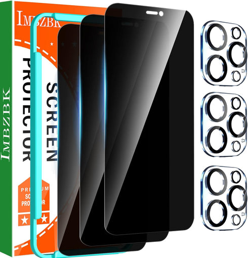 IMBZBK 3 Pack Privacy Screen Protector for iPhone 12 Pro Max Tempered Glass with 3 Pack Camera Lens Protector, Accessories 9H Anti Spy for Apple 1...