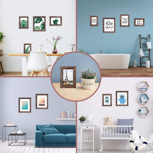 Q.Hou 8x10 Picture Frame Wood Patten Rustic Brown Photo Frames Packs 4 with High Difinition Plexiglass for Tabletop or Wall Decor (QH-PF8X10-BR)...