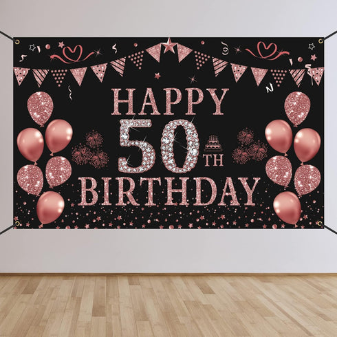 Trgowaul 50th Birthday Decorations for Women - Rose Gold 50th Birthday Banner Backdrop 50th Birthday Party Suppiles Photography Supplies Backgroun...