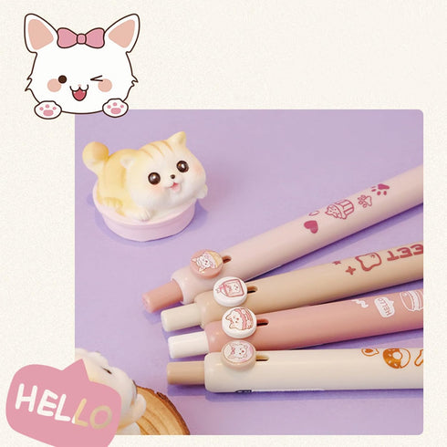 4 Pcs Gel Ink Pens Cartoon Retractable Pens Cute Cat Pen 0.5mm Black Ink Writing Pen Office School Supplies for Girls Womem (Dessert Cat)...