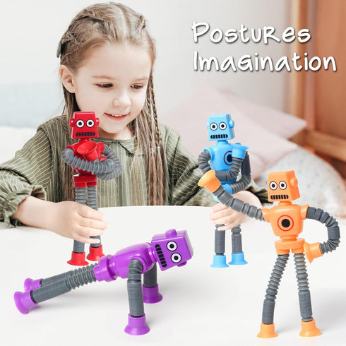 4 Pcs Telescopic Suction Cup Robot Toy, Coolest Pop Tubes Sensory Toys for Toddlers, Educational Fidget Toys Robot Party Favors for Anxiety Kids f...