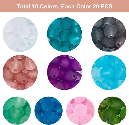 PH PandaHall 200pcs Frosted Glass Beads 10 Color 8mm Sea Glass Beads Spacers Matte Bead Ocean Blue Loose Bead for Friendship Bracelet Necklace Mot...