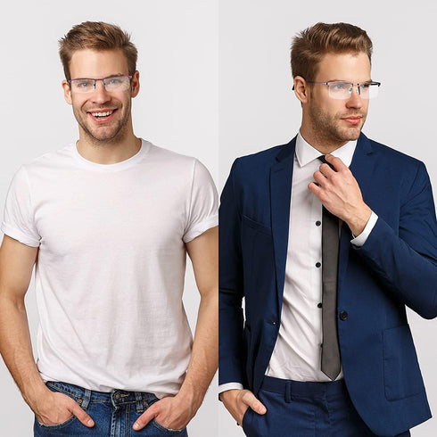 2-Pack Blue Light Blocking Reading Glasses Men Women Spring Hinge Computer Reading Glasses Metal Frame (Mixed Color, 3.5...