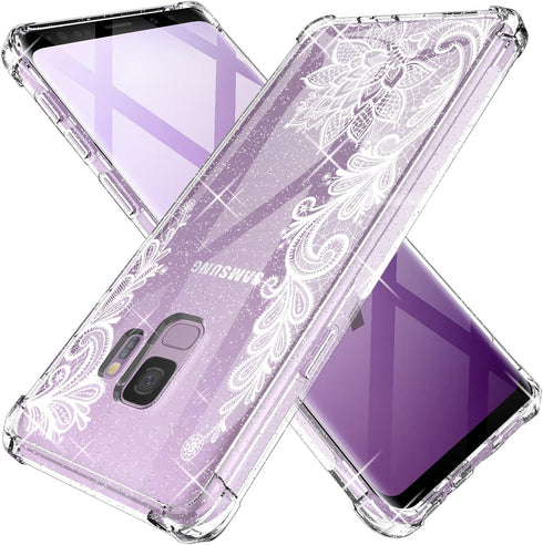 KIOMY Clear Case for Samsung Galaxy S9, Airbags Corners Shockproof Bumper Protective Cover Hybrid Design Hard PC Back + Flexible TPU Frame Lace Fl...