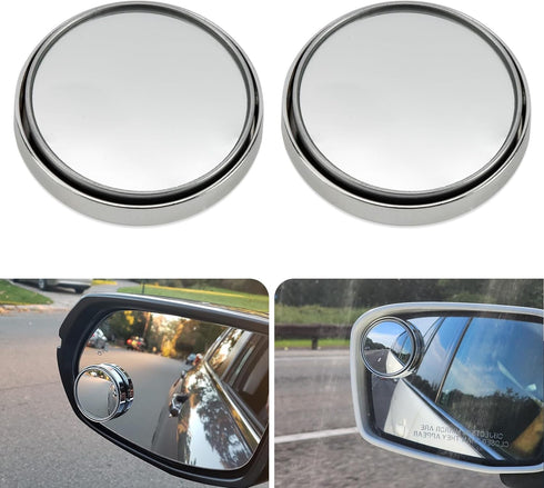 2 Pieces Blind Spot Mirror - PSLER 2" Round HD Glass Convex Rear View Mirror with Frame, 360° Wide Angle Side View Mirror Accessories with Self Ad...
