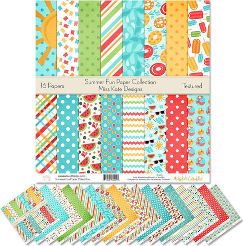 Pattern Paper Pack - Summer Fun - Scrapbook Premium Specialty Paper Single-Sided 12"x12" Collection Includes 16 Sheets - by Miss Kate Cuttables...