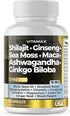 Pure Himalayan Shilajit Supplement 10,000mg Ashwagandha 6,000mg Sea Moss 2,000mg Rhodiola Rosea 1000MG Gingko Biloba 500mg Trace Mineral Capsules ...