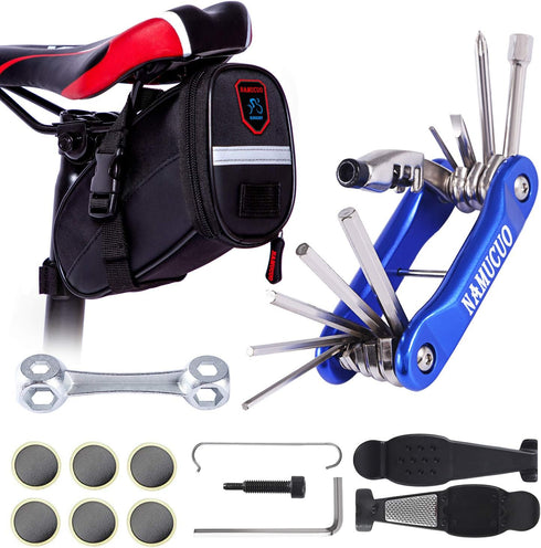 YBEKI Bike Repair Tool Kits - Bicycle Tool Set with Saddle Bag and Bicycle multi-tool Chain Tool (blue Tool kits 10 in 1 + Bag)...