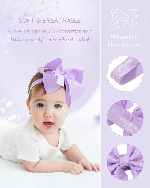 jollybows 20pcs Baby Girls Grosgrain Ribbon Hair Bows Headbands 6" Elastic Hair Band Hair Accessories for Infants Newborn (Multicoloured 6“ Bows E...