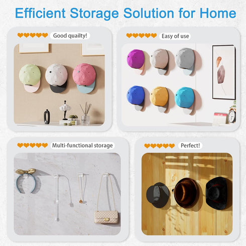 24 Pack Adhesive Hat Rack for Wall, Hat Organizer for Baseball Caps, Strong Multi-Purpose Hat Hooks, Hat Holder Hanger on Wall, Door, Closet, No D...
