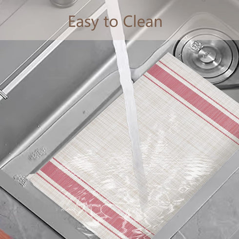 DACHUI Placemats Set of 4, Soft & Elegant Woven Vinyl Place Mats, Water Resistant, Heat Resistant, Washable, Durable Table Mats (Red Stripes)...