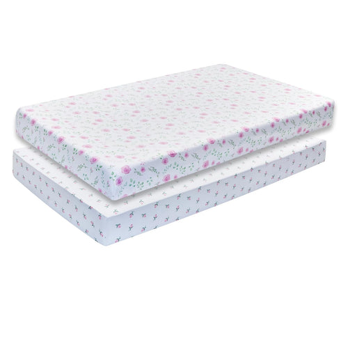 EVERYDAY KIDS 2 Pack Fitted Girls Crib Sheet, 100% Soft Breathable Microfiber Baby Sheet, Fits Standard Size Crib Mattress 28in x 52in, White and ...