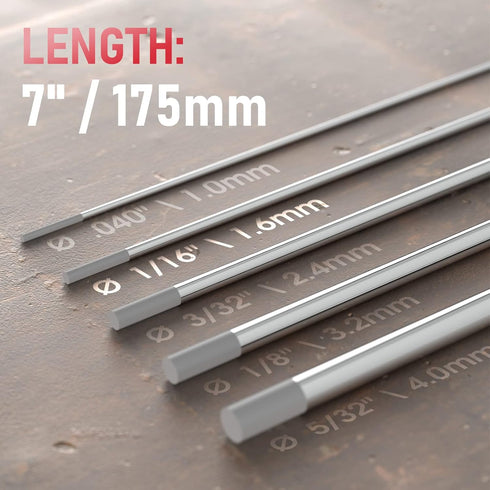 YESWELDER TIG Welding Tungsten Electrode 2% Ceriated 1/16" x 7" (Gray, WC20/EWCe-2) 10-pk...