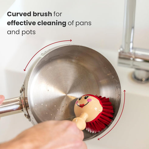 Vigar Dolls Dish Brush with Ergonomic Handle and Dres-shaped Storage Holder - Scrub Brush for Pans, Pots, Kitchen Sink Cleaning, Blue/Pink...