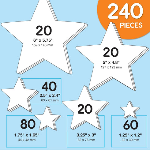 240 Pieces Star Cutouts, 2-Sided US Made Card Stock Punch Out White Stars for Bulletin Boards, Classroom Decor, Back to School DIY Craft Projects,...