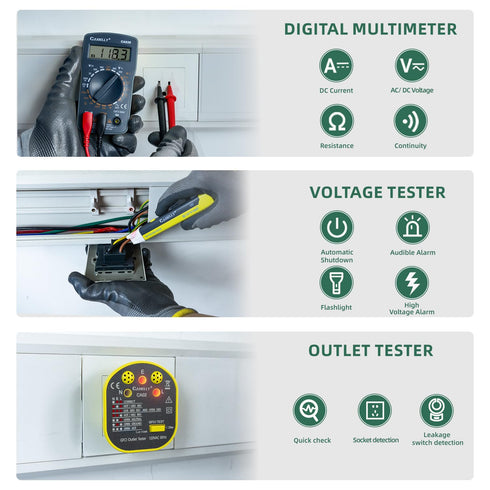 Electrical Test Kit with CAXIELLY Digital Multimeter Tester 2000 Count, Non contact Voltage Tester with Flashlight, Outlet Tester GFCI Test, Test ...