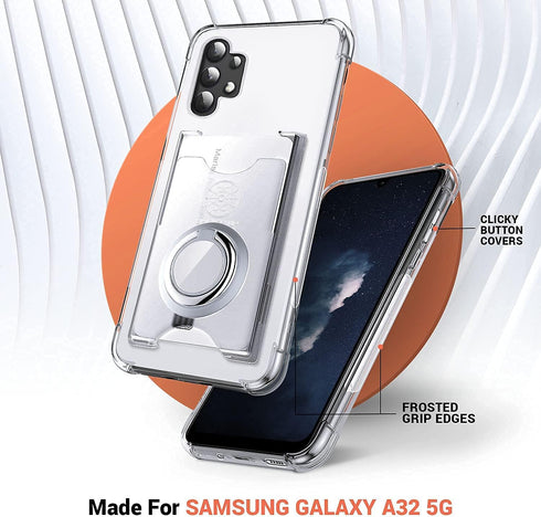 Shields Up for Samsung Galaxy A32 5G - Minimalist Wallet Case with Card Holder & Ring Kickstand, Drop Protection Slim Protective Cover - Clear...