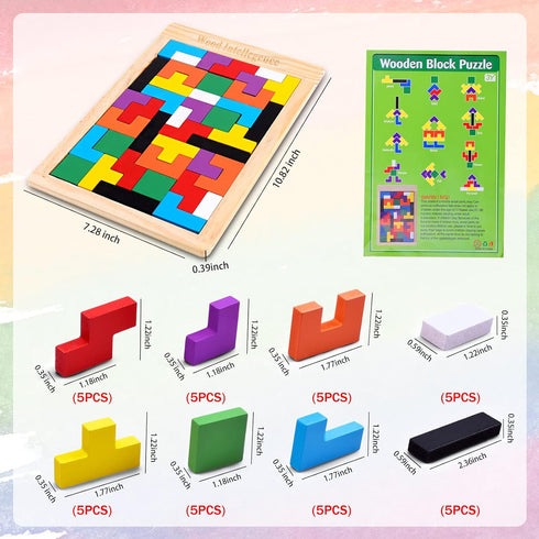 FFTROC Wooden Puzzles for Kids Ages 4-8 8-10 Thick Colorful 3D Russian Blocks and Brain Teaser Tangram Jigsaw STEM Intelligence Toys Educational G...