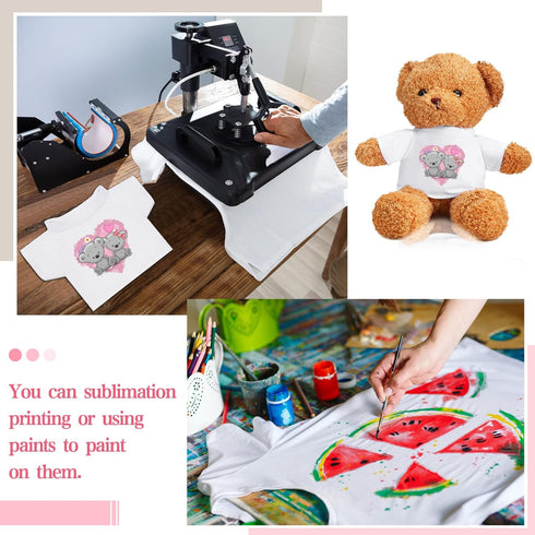 Kathfly 6 Pcs Sublimation Blank Bear Clothes, White Basic Fleece Tee Shirt Doll T Shirts White Sublimation Blank White Bear Hoodie for 4-18 Inch S...