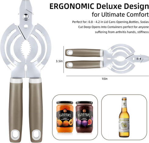 Jar Opener, Multifunctional Jar Openers for Seniors, Stainless Steel Jar Lid Opener, Easy Twist Bottle Opener for Seniors with Arthritis...