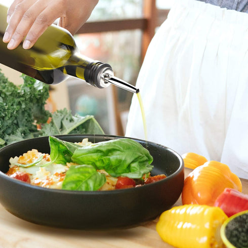 AOZITA Glass Olive Oil Dispenser Bottle Set - 500ml Dark Green Oil & Vinegar Cruet Bottle with Pourers, Funnel and Labels - Olive Oil Carafe Decan...