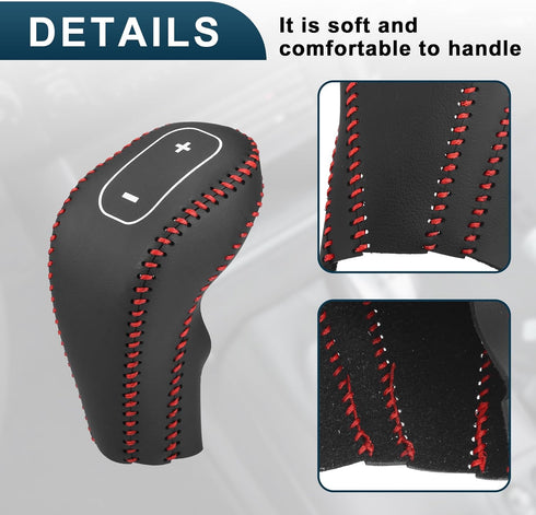 Gear Shift Knob Cover for Buick Encore 13-15 with Red Stitches Durable | Interior Transmission Shifter Boot Lever Cover Black Faux Leather 1 Pcs...