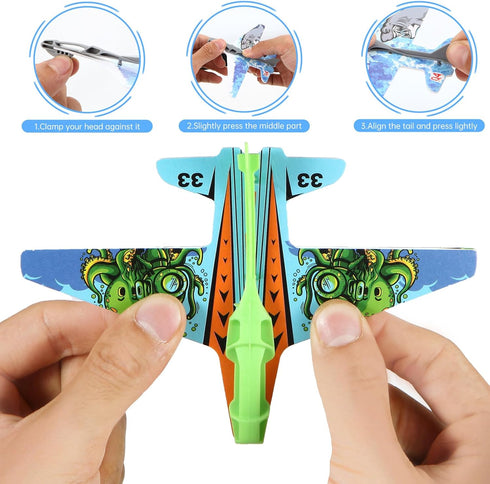 12 Pack Airplane Launcher Toys for Kids, 2 Launchers and 10 Foam Glider, Indoor Outdoor Flying Toys for Boys Girls 4-8 Years Old, Plane Party Favo...
