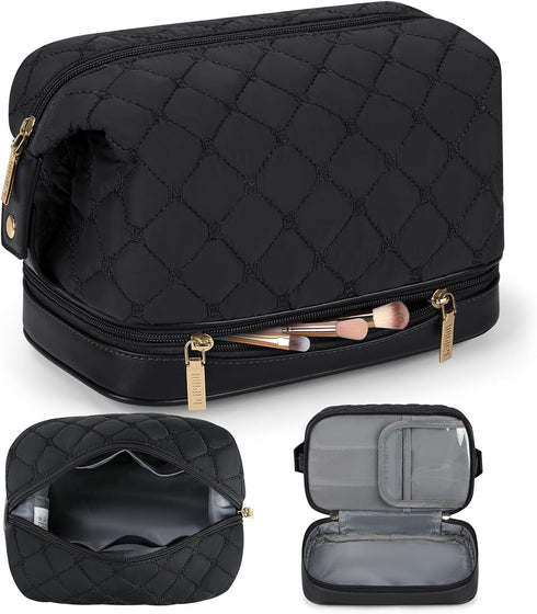 NUBILY Makeup Bag Waterproof Cosmetic Bag Travel Makeup Bag Double Layer Makeup Organizer Bag Large Cosmetic Travel Bag Portable Make Up Bag for W...