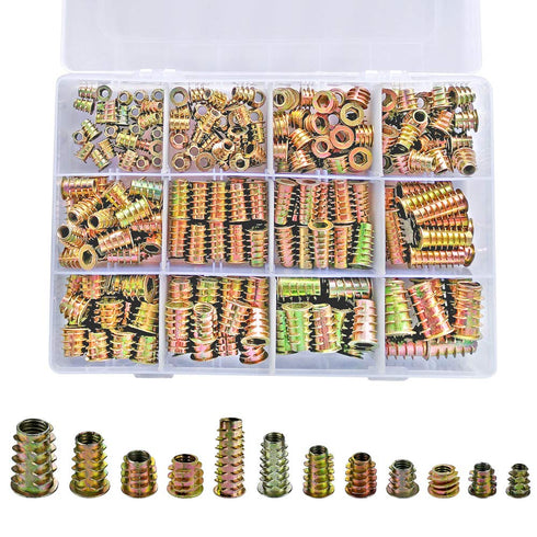 265 Pcs 12 Size M4/M5/M6/M8/M10 Nut Inserts - Zinc Alloy Screw Inserts Assortment Threaded Inserts for Wood, Hex Socket Drive Metric Bolt Fastener...