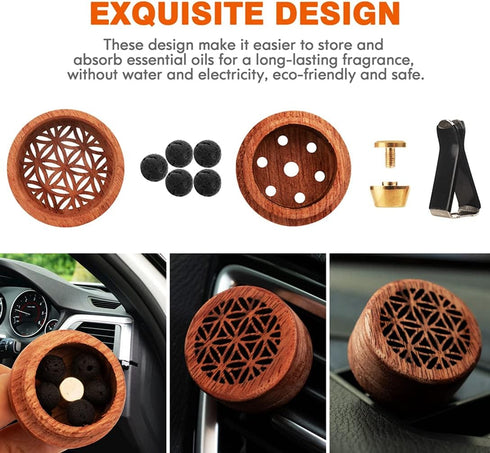 Essential Oil Car Diffuser, 2 PCS Car Aromatherapy Wood Diffuser with Vent Clip...