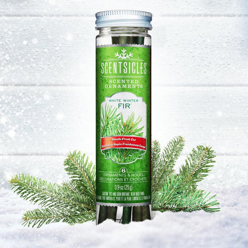 Scentsicles White Winter Fir Tree Scented Christmas Ornaments with Hooks - 1 Bottle (6 Sticks Total)...