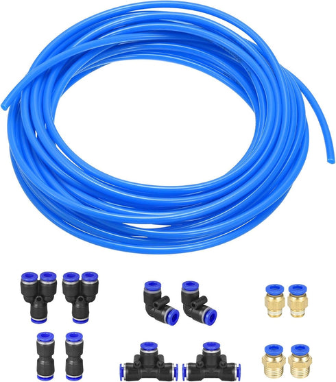 uxcell Pneumatic Air Hose Tubing PU Air Compressor Tube 4mm(5/32'') ID x 6mm(1/4'') OD x 10m/32.8Ft Pipe Blue with Connect Fitting Kit...