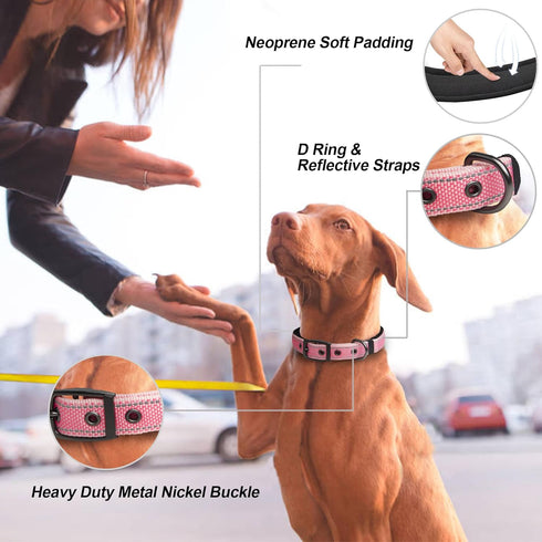 PetiFine Neoprene Padded Dog Collar, Heavy Duty Comfort Dog Collar with Durable Metal Buckle, Reflective Adjustable Belt Buckle Dog Collars for Sm...