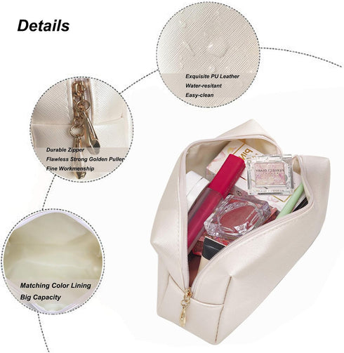 2pcc set PU Leather Cosmetic Bag for Women Minimalism Makeup Bag for Daily Use Portable Storage Purse Small Neat Cosmetic Pouch Water-resistant To...