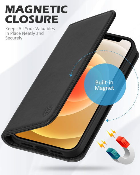 SHIELDON Case for iPhone 12 Mini 5G Genuine Leather Wallet Flip Magnetic Cover RFID Blocking Credit Card Holder Kickstand TPU Shockproof Case Comp...