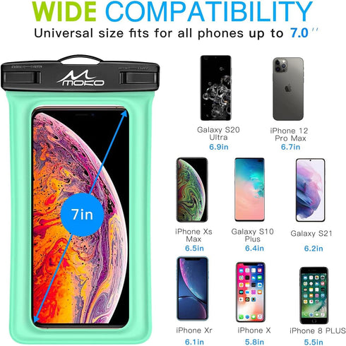 MoKo Floating Waterproof Phone Pouch Holder, Floatable Phone Case Dry Bag with Lanyard Armband Compatible with iPhone 14 13 12 11 Pro Max X/Xr/Xs ...