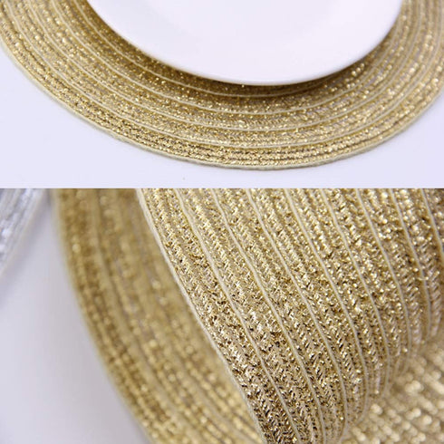 SHACOS Golden Glitter Round Braided Placemats Set of 6 Bling Circle Place Mats Washable Table Mats for Holiday Party Wedding Shower (6, Gold)...