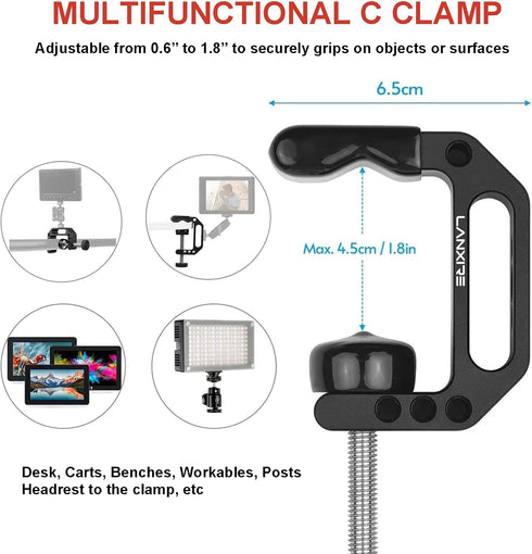 Camera Mount Clamp with Mini Magic Arm - 1/4" and 3/8" Threaded Holes - for Camera, Action Camera, Flash, Light, Microphone, Camera Clamp Adapter ...