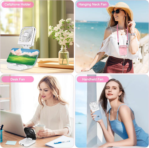 Portable Handheld Fan, Mini Cute Neck Personal Fan with Phone Holder, 3000mAh Rechargeable Power Bank?Small Desk Fan for Home Office Outdoor Trave...