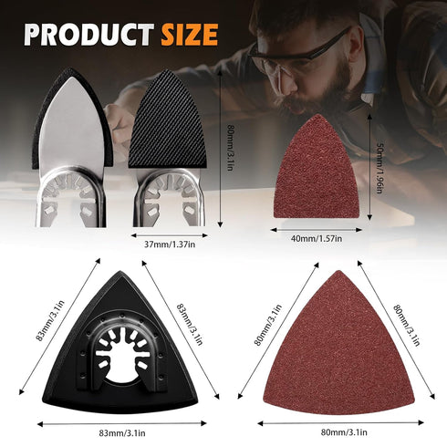 104Pcs Oscillating Tool Detail Sanding Pads Kit, 2Pcs Triangle Sanding Pads and 2Pcs Finger Sanding Pad, 100Pcs Multitool Sandpaper, Grit Fit for ...
