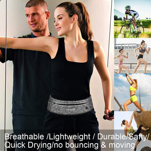 Running Belt Fanny Pack, Adjustable Waist Pack Reflective Fitness Workout Belt Fits with 3 Pouches for All Mobile Phones?Fitness Workout Belt in R...