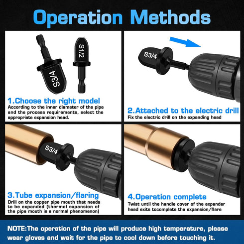 Hakkin 7PCS HVAC Repairing Set, Air Conditioner Copper Tube Expander with 5 in 1 Swaging Tool Drill Bit, Hex Shank Manual Pipe Swage Expander, Fla...